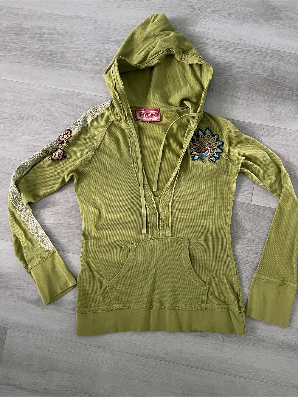 Johnny Was Olive Green Embroidered Hooded Pullover size S